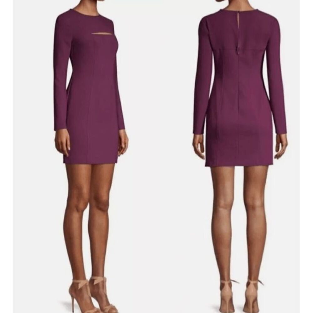 Likely Keller Long Sleeve Mini Dress Purple Plum Bodycon Sheath Cutout Size 4 - Picture 2 of 14